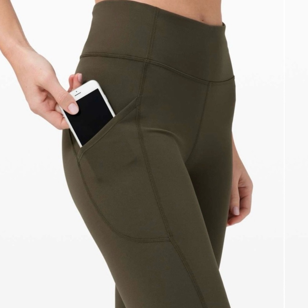 Lululemon High-Waist Dark Olive Green Active Leggings - Women Size 4 - Picture 2 of 10